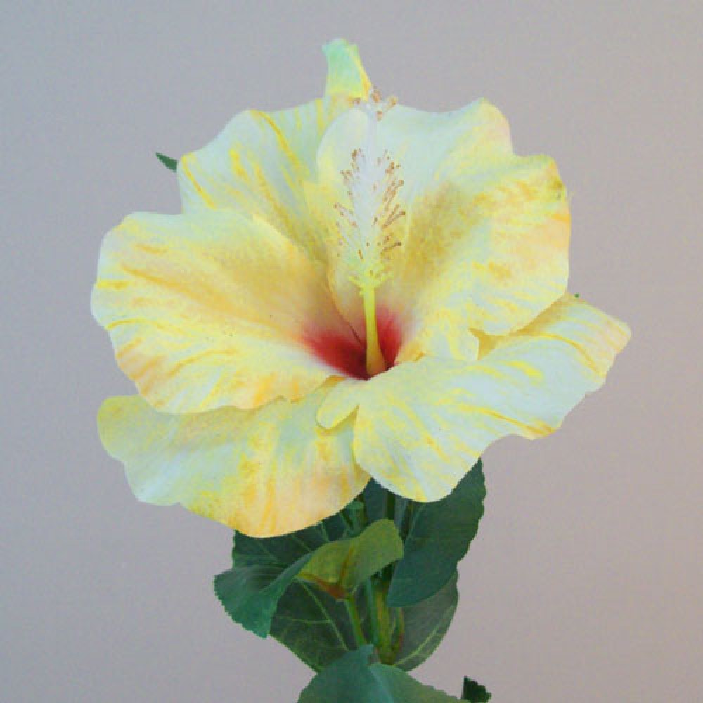 Artificial Hibiscus Flower and Bud Yellow 62cm Artificial Flowers
